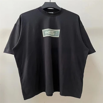 Модная футболка VETEMENTS, черная тонкая мужская и женская с принтом банкнот, свободный короткий рукав оверсайз.