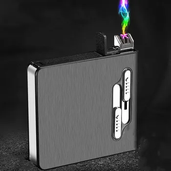 Креативная Двухдуговая электрическая зажигалка с плазменным импульсом, Удобная коробка для сигарет большой емкости, Молниеносное зажигание, USB-зарядка