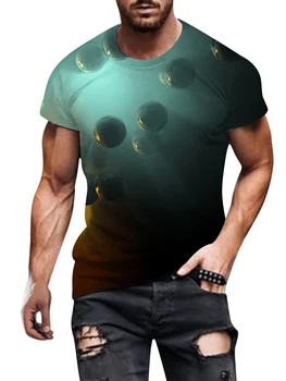 Стерео шар с круглым вырезом и коротким рукавом, черная мужская футболка в стиле харадзюку, топ больших размеров, мужская футболка с 3D рисунком, мода хип-хоп