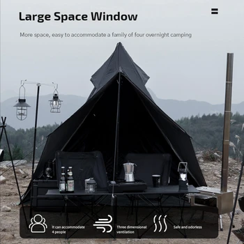 Двухслойные внутренние палатки для кемпинга на открытом воздухе, палатка для кемпинга типа шпиль, Непромокаемая Многоместная палатка-пирамида Черного воина