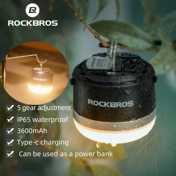 Фонарь ROCKBROS для кемпинга Type-C, перезаряжаемый Светодиодный фонарик на магните, Портативная лампа, наружный аккумулятор для телефона, Походный фонарь для палатки