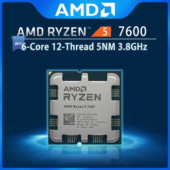 AMD Ryzen 5 7600 R5 7600 3,8 ГГц 6-ядерный 12-потоковый процессор Процессор 5 Нм L3 = 32 М 100-000001015 Лоток для сокета AM5 Новый, но без кулера
