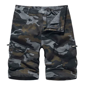 Летние камуфляжные шорты Мужские Пляжные Повседневные Хлопковые с несколькими карманами, свободные короткие брюки в стиле Милитари, Esportivo Masculino, Размер 30-42