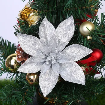 10X Рождество 9 см Пуансеттия Блестящий Цветок Дерево Висит Украшение Для Вечеринки Золото Серебро Красный Белый Розовый Озеро Голубое Рождественские Цветы