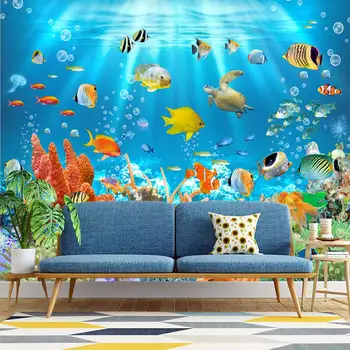 Подводный мир Декоративная наклейка на стену Мультфильм Детская Фреска Гостиная На Заказ Самоклеящиеся обои