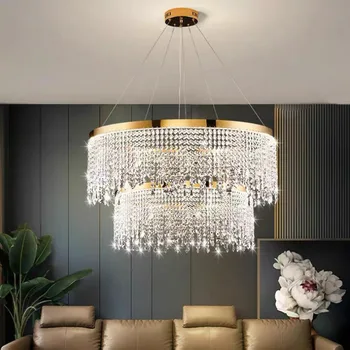 Современный глянцевый подвесной светильник Хрустальная люстра Роскошные лампы для гостиной, столовой, Круглая подвесная лампа для домашнего декора