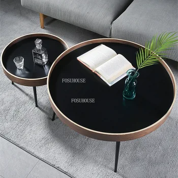 Журнальный столик в скандинавском стиле, Роскошная круглая комбинация из черного ореха, гостиная для маленькой квартиры, современный минималистичный домашний диван и приставной столик
