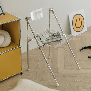 Скандинавские Акриловые стулья для гостиной, современные минималистичные Прозрачные Складные стулья со спинкой, Пластиковые стулья для отдыха, мебель для дома