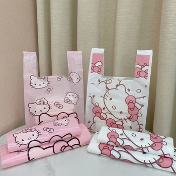 Мультяшный розовый пластиковый пакет Sanrio, утолщенная сумка для покупок в супермаркете, Сумка для хранения упаковки продуктов, сумка для сумок