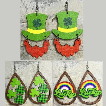 Деревянные висячие серьги в форме Ирландского трилистника в форме шляпы Святого Патрика, изящные серьги из дерева с зелеными листьями для женщин, ювелирные изделия для девочек