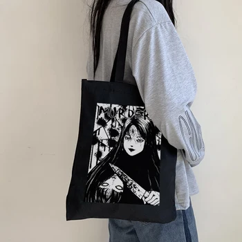 Женская сумка Tomie из японского аниме, готическая холщовая сумка Harajuku, мультяшная сумка для покупок большой емкости, повседневная модная сумка через плечо