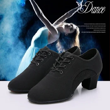 Женская обувь для латиноамериканских бальных танцев на шнуровке, для занятий с закрытым носком, для обучения современным танцам Сальса, танцевальная обувь на каблуке 3,5 см