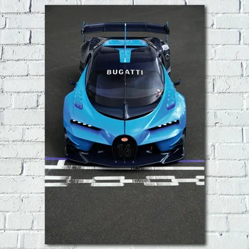 Bugatti Vision Gran Turismo supercar race, гоночный автомобиль, Настенные художественные плакаты, отпечатки на холсте, художественные картины для декора гостиной
