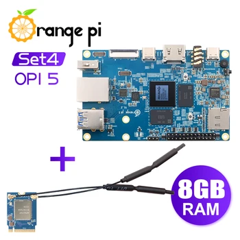 Orange Pi 5 8GB + модуль Wi-Fi6/BT5.0, одноплатный компьютер с твердотельным накопителем RK3588S Gigabit Ethernet, работающий под управлением ОС Android Ubuntu Debian