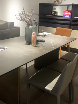 Изготовленный на заказ стол rock plate, итальянский легкий роскошный семейный обеденный стол для маленькой семьи, металлический современный простой прямоугольный стол
