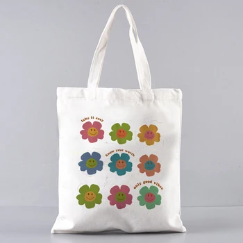 Женская сумка с цветочным узором через плечо, сумка для покупок, сумка для супермаркета, Эко-сумка для покупок, эстетическая Холщовая сумка для покупок, сумка для девочек, тоут