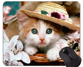 Коврик для мыши с прошитым краем, котенок, Плюшевый Мишка, животное, кошка, цветок, коврик для мыши на нескользящей резиновой основе