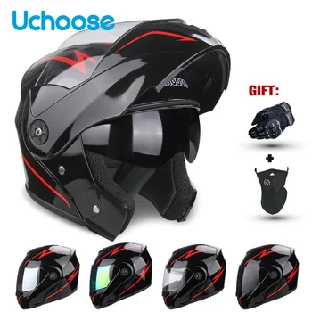 Сертификация DOT Мотоциклетный шлем Uchoose, Шлем с двойными линзами, Защитный Модульный Флип-шлем, Шлем унисекс С козырьком