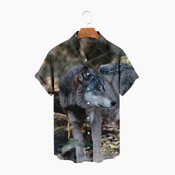 2023 Новая полевая рубашка с коротким рукавом, татуировка животного Волка, красный узор, 3D, полностью гавайская рубашка, пляжная повседневная мужская рубашка с дышащим отворотом.