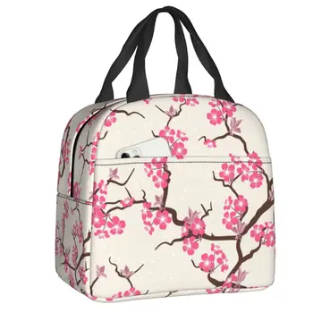 Японская сакура, цветы, изолированная сумка для ланча для женщин, кулер с цветами вишни, Термальный ланч-бокс, Пляжный кемпинг, путешествия