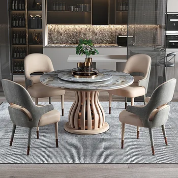 Обеденный стол Weideng American Light из роскошного круглого мрамора с поворотным столом для банкета в отеле высокого класса, круглый обеденный стол из роскошного камня высокого класса
