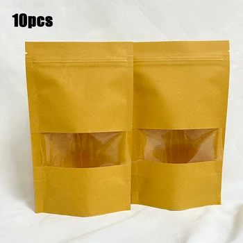 10 упаковок коричневой крафт-бумаги с окошком на молнии для чая