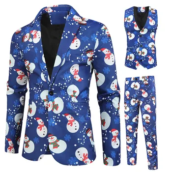 1 Комплект Популярный мужской костюм с принтом, Удобный Темперамент, Однотонные пуговицы, блейзер с манжетами, жилет, брюки