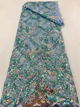 Модная кружевная ткань с вышивкой Жениха 3D бисером, Кружевные ткани с пайетками 2023, Роскошная сетка Нигерийского качества с бисером для пошива платья