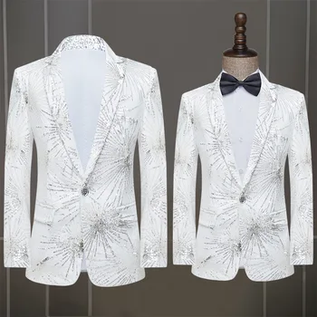 Новые модные мужские смокинги для свадебной вечеринки, белая куртка с блестками, костюм на одной пуговице, в наличии Одежда для отдыха