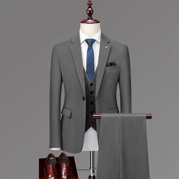 2023 Мужской свадебный костюм высокого класса (блейзер + жилет + брюки) Элегантный британский блейзер-тройка в деловом стиле высокого класса