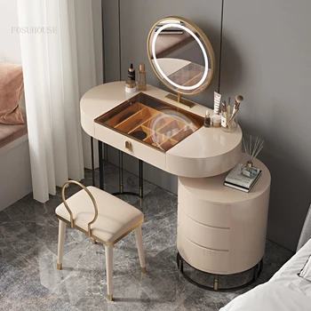 Скандинавские умные комоды со светодиодной подсветкой Минималистичная современная мебель для спальни Туалетный столик Универсальный комод для хранения косметики