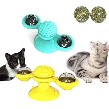 Игрушки-головоломки с кошачьей ветряной мельницей, Вращающийся проигрыватель с кисточкой, Интерактивные игровые игрушки для кошек, Ветряная мельница, Зубная щетка для котенка, Игрушки для жевания
