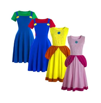 Взрослый размер, платье принцессы для мамы, Минни, мама и я, подходящий семейный косплей, Марио Луиджи, Персиковое платье для косплея, костюм для взрослых