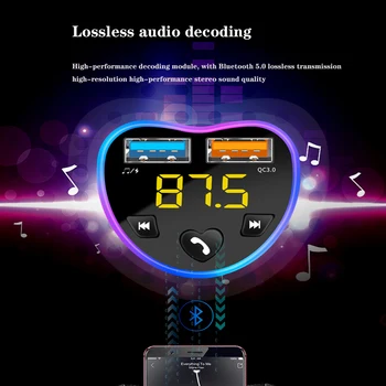 Автомобильный Громкой связи Bluetooth 5.0 FM-Передатчик Автомобильный Комплект MP3-Модулятор Плеер Аудиоприемник Громкой связи Двойной USB QC 3.0 Быстрое Зарядное Устройство
