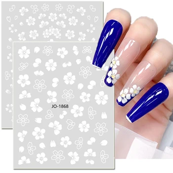 Белые цветочные 3D наклейки для ногтей, листья, наклейки с розами и подсолнухами, украшения для ногтей, красочные цветочные наклейки для ногтей, слайдеры для ногтей