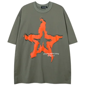 футболка оверсайз Мужская футболка Harajuku Oversize 2023, Летний Топ с круглым вырезом и принтом, Футболки с коротким рукавом, Пара потертых футболок