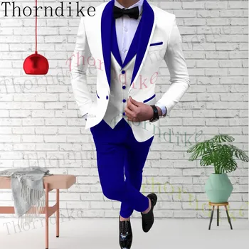 Повседневные смокинги с отворотом из королевской синей шали Thorndike для свадебных костюмов жениха 2022 (Блейзер + жилет + брюки)  Мужские костюмы 3 шт.
