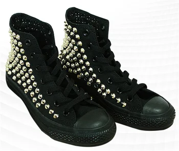 Черная парусиновая обувь, высокие кроссовки с заклепками, удобная обувь для ходьбы, обувь с заклепками ручной работы, кроссовки унисекс 35-46