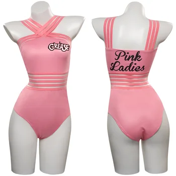 Ярко-розовый женский комбинезон для косплея для девочек, купальник для ролевых игр Rydell High Cheerleader, женский костюм для карнавала на Хэллоуин