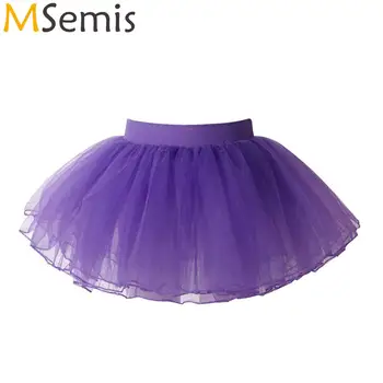 Балетные юбки для девочек, танцевальная одежда, юбка-пачка с эластичным поясом, сетчатая юбка, однотонная четырехслойная юбка для танцев