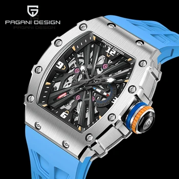 Мужские кварцевые часы PAGANI DESIGN Skeleton с сапфировым стеклом, корпус из нержавеющей стали типа Tonneau VH65, водонепроницаемые наручные часы, новинка 2023 года.